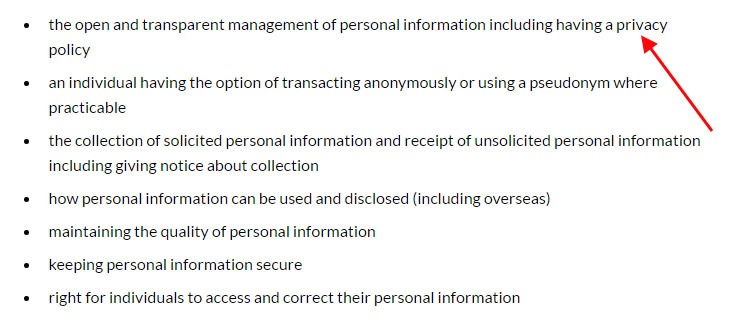 Summary of Australia Privacy Principles from OAIC website