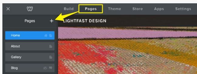 Weebly Pages section: Plus icon