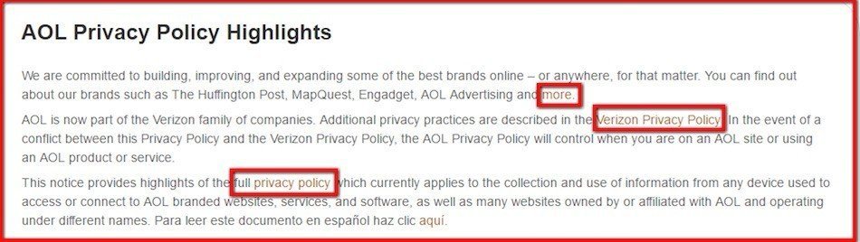 AOL Privacy Policy Highlights