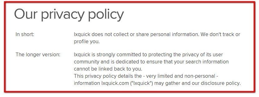 Screenshot of ixquick Privacy Policy page