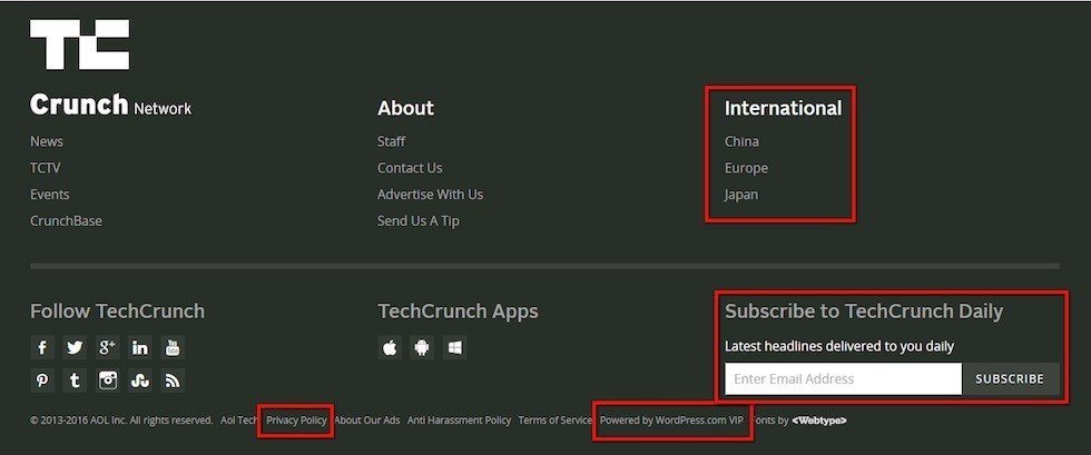 TechCrunch website footer