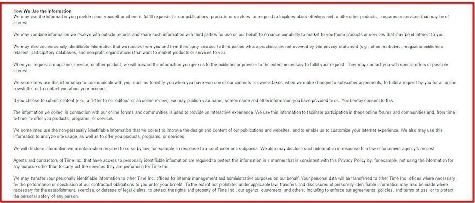 How we use information in Default Privacy Policy of Time