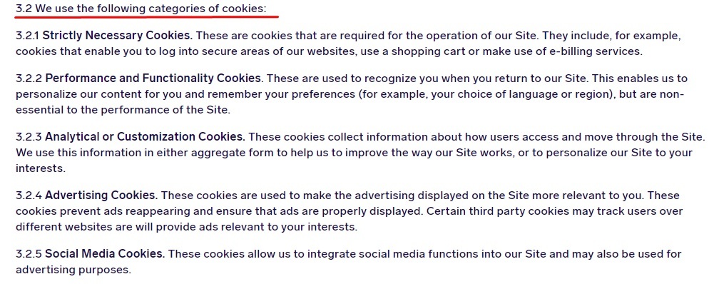 Insider Cookies Policy: Categories of cookies we use clause excerpt