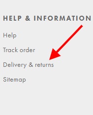 Asos footer with Delivery and Returns link
