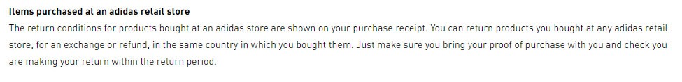 Adidas UK Return and Refund Policy: Conditions on returns