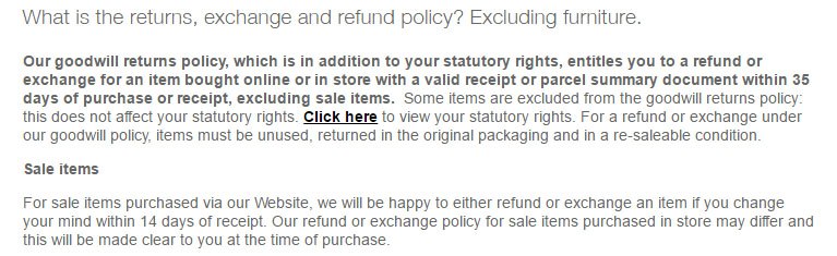 Marks and Spencer: Right of Withdrawal in Return and Refund Policy