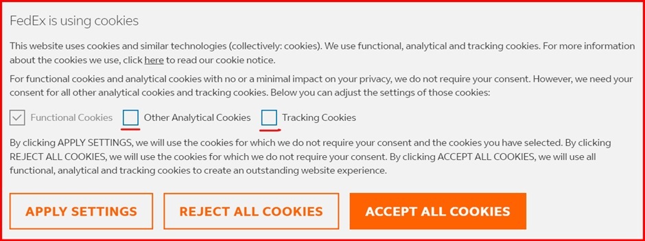 FedEx cookie banner