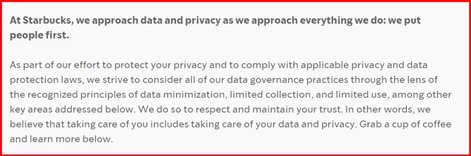 Starbucks Privacy Notice excerpt