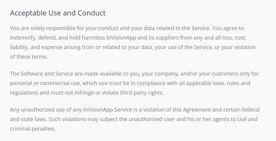 Acceptable Use from InVision Terms of Service