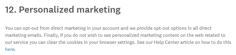 SurveyMonkey Privacy Policy: Personalized marketing clause with out-out information