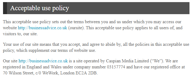 BusinessAdvice Acceptable Use Policy: Introduction section