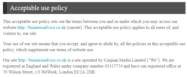 BusinessAdvice Acceptable Use Policy: Introduction section