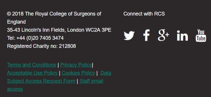 Royal College of Surgeons website footer
