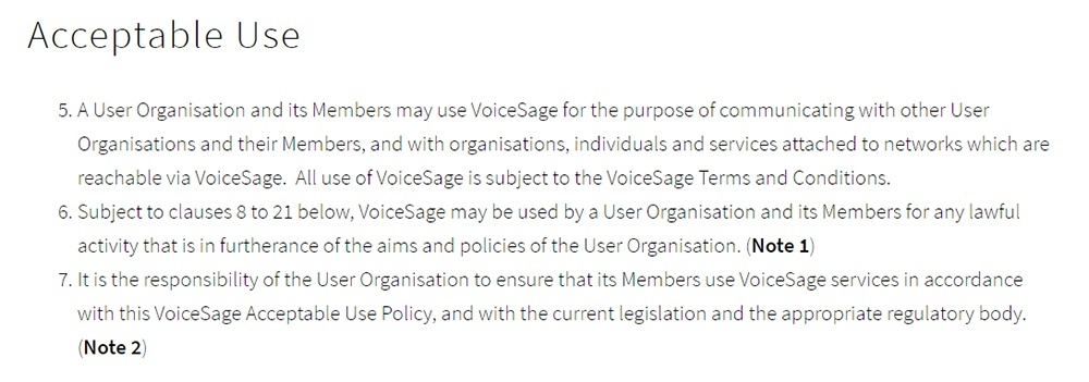 VoiceSage Acceptable Use Policy: Acceptable Use clause