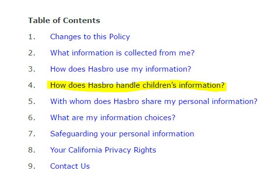 Hasbro coppa-Privacy Policy Table of Contents: Children