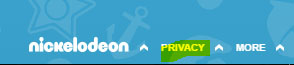 Nickelodeon: Privacy link in webpage footer