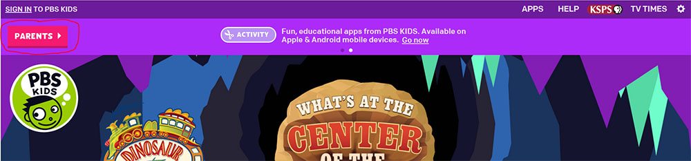 PBS Kids: Button to access Parents page