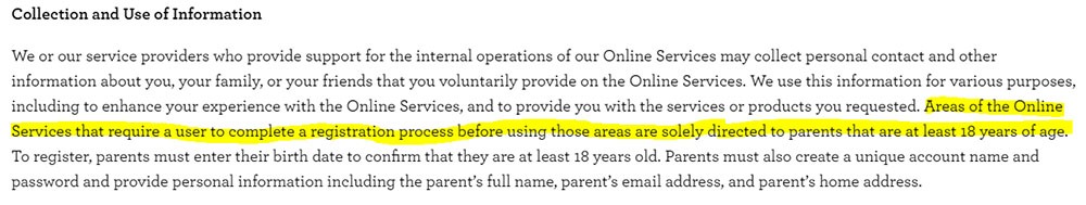 Sprout COPPA Privacy Policy: Collection and Use of Information clause