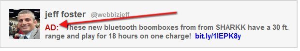 Example disclosure in tweet: Ad text before the tweet