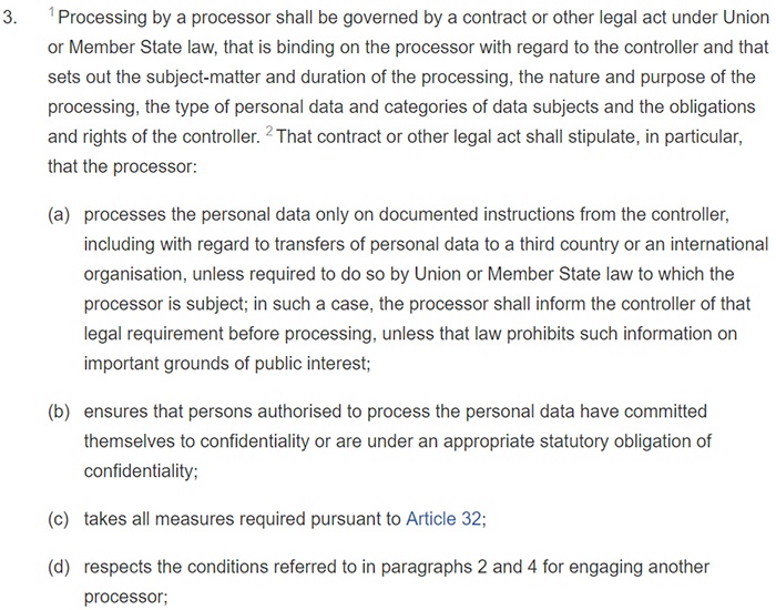 GDPR Article 28: Section 3: data processor