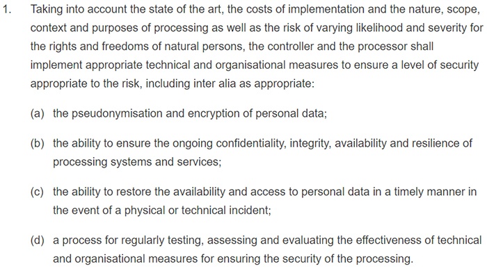 GDPR Article 32: Section 1: Security of processing