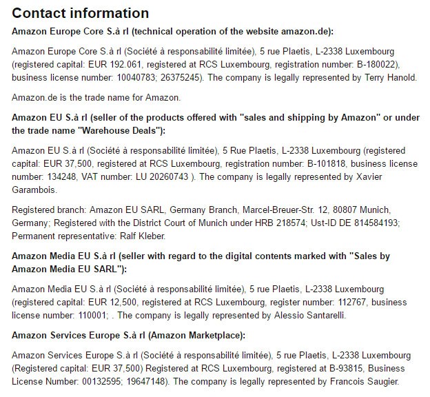 Amazon Germany: Impressum screenshot