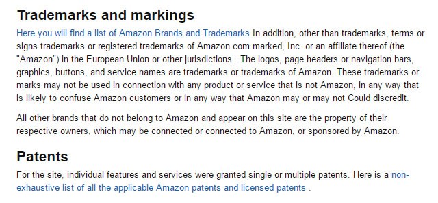 Amazon Germany: Trademarks section in Impressum