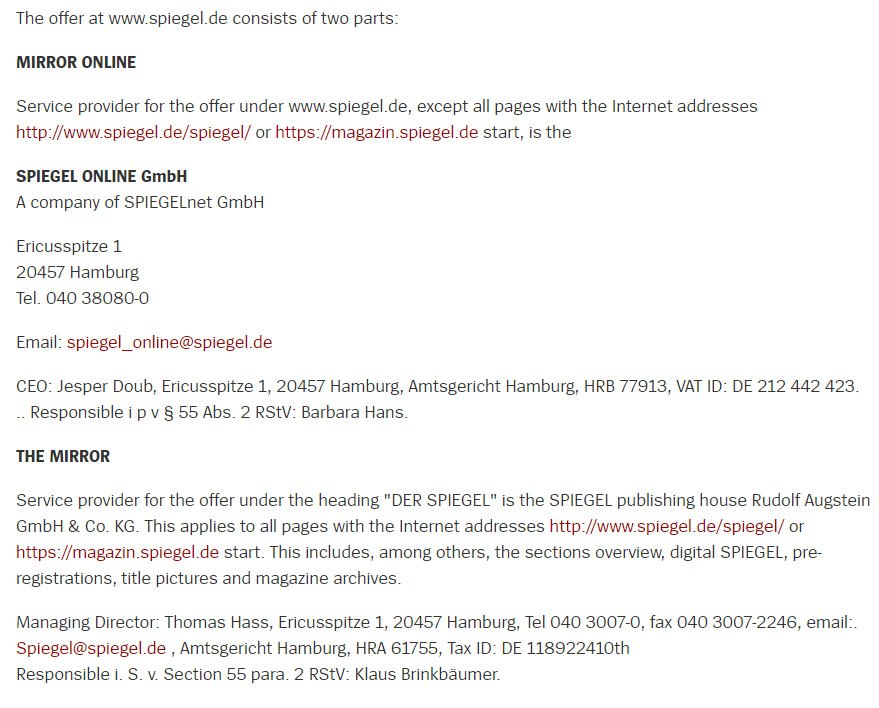 Spiegel: Screenshot of Impressum