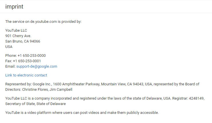 YouTube Germany: Impressum translated