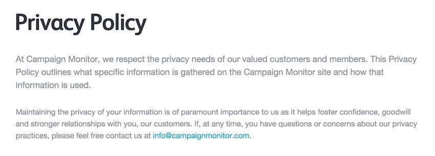 Screenshot of Campaign Monitor Privacy Policy