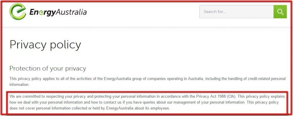 Privacy Policy of Energy Australia mentions Privacy Act of 1998