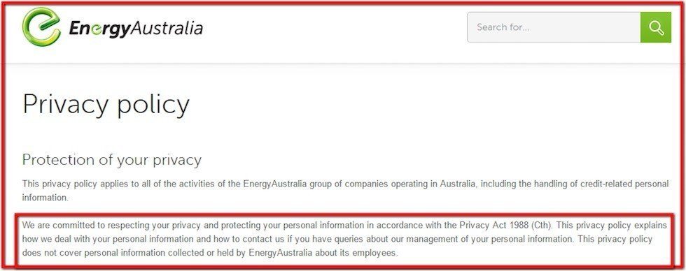 Privacy Policy of Energy Australia mentions Privacy Act of 1998