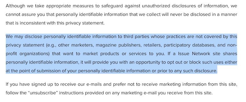Issue - Privacy Policy on Third-Parties Sharing