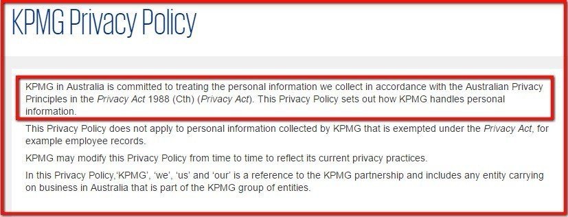 Introduction clause in Privacy Policy of KPMG Australia