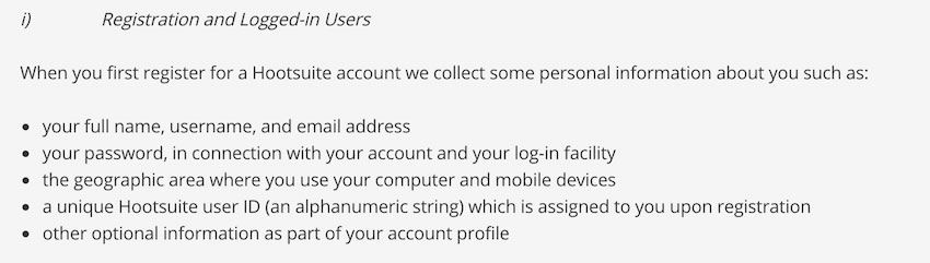 HootSuite Privacy Policy On Personal Info at Registration