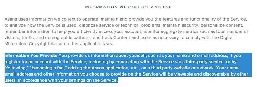 Asana Privacy Policy - Information We Collect