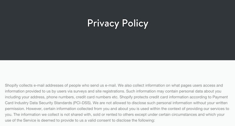 Screenshot of Shopify Privacy Policy