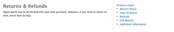 Screenshot of Apple Return and Refunds Page