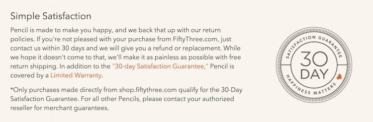 FiftyThree 30 Days Return Policy