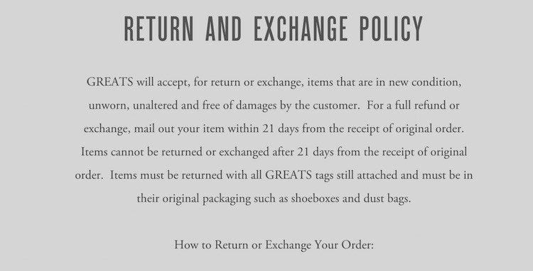 Greats Returns and Exchange Policy in Terms of Use