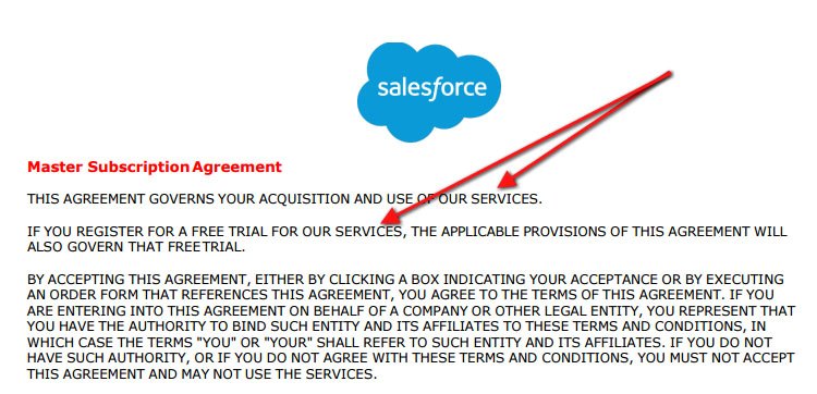 Salesforce Master Subscription Agreement: Outline the terms