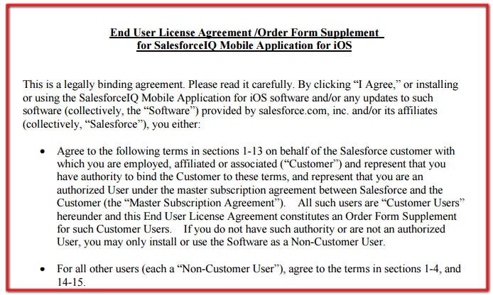 Screenshot SalesforceIQ EULA