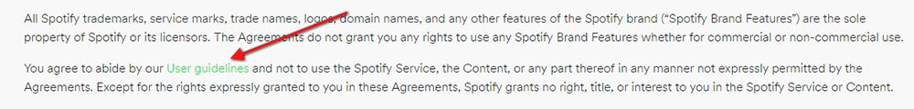 Spotify Terms and Conditions of Use: Linking to User Guidelines