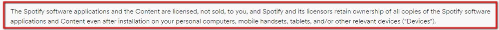Spotify Terms and Conditions of Use: Software License clause