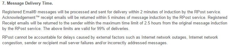 RPost Message Delivery Time in SLA