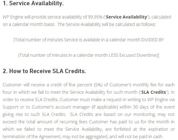 WPEngine Service Availability in SLA