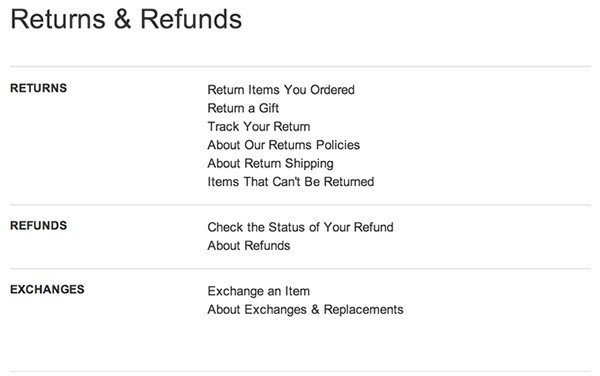 Screenshot of Amazon Return and Refunds Page