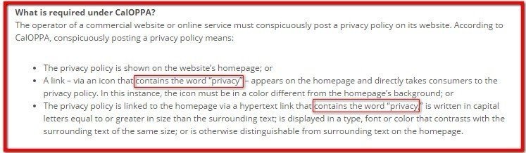 CalOPPA: Highlight the word Privacy