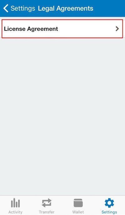 PayPal iOS app: Outline License Agreement in app