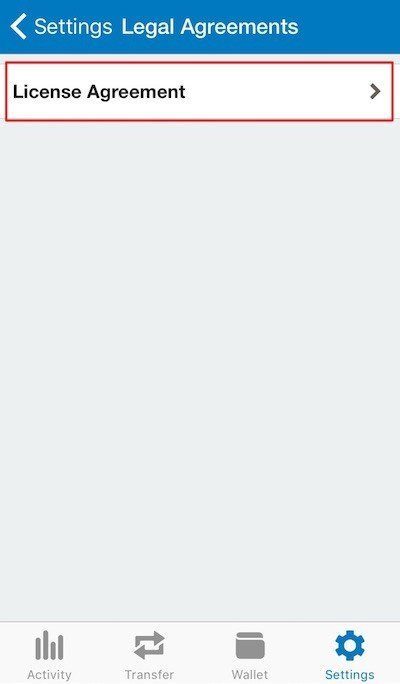 PayPal iOS app: Outline License Agreement in app